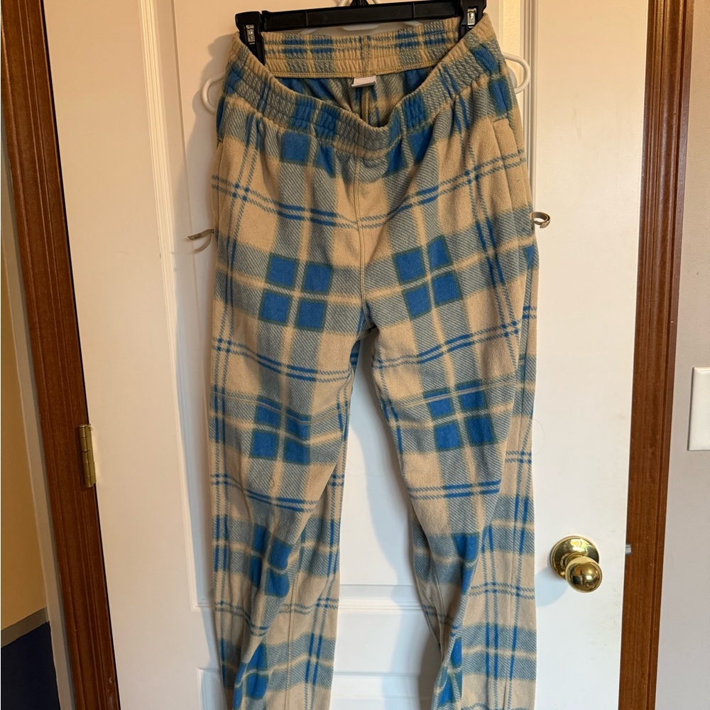 TNA Blue and Cream Plaid Womens Joggers from aritzia